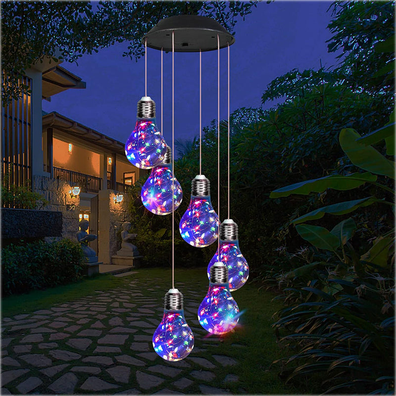 Colorful LED Solar-Powered Light Bulb Wind Chimes