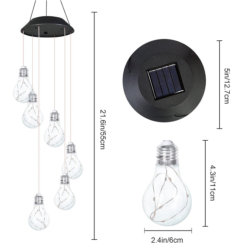 Colorful LED Solar-Powered Light Bulb Wind Chimes
