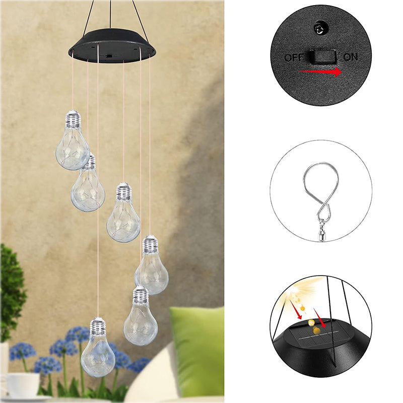 Colorful LED Solar-Powered Light Bulb Wind Chimes