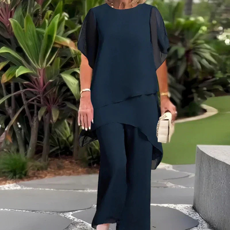 Charming Irregular Top & Wide Leg Pants Set