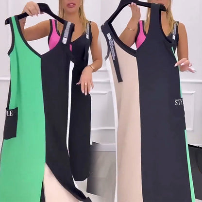 🌸Spring Specials💐 V-Neck Color Blocked Sleeveless Knit Dress