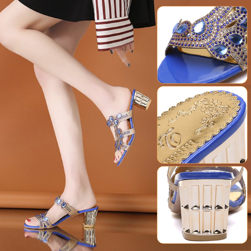 💕Limited-time 50% sale⏳Women's Rhinestone Lightweight One-Line Chunky Heel Slippers