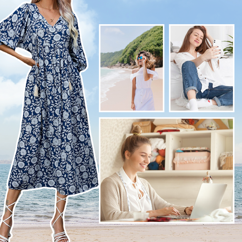 🌸Summer Sale -50% off🌸Women’s Elegant Floral Print V-Neck Long Dress