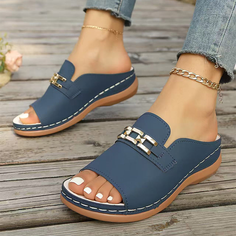 🔥Hot Sale - 50% OFF🔥Wedge Peep Toe Sandals with Metal Decoration