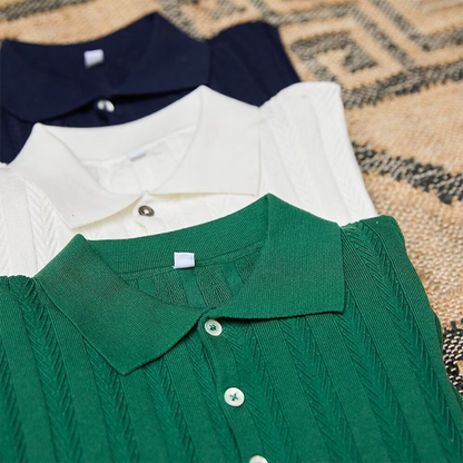 👑Men's Old Money Casual Solid Color Lapel Short Sleeve Top