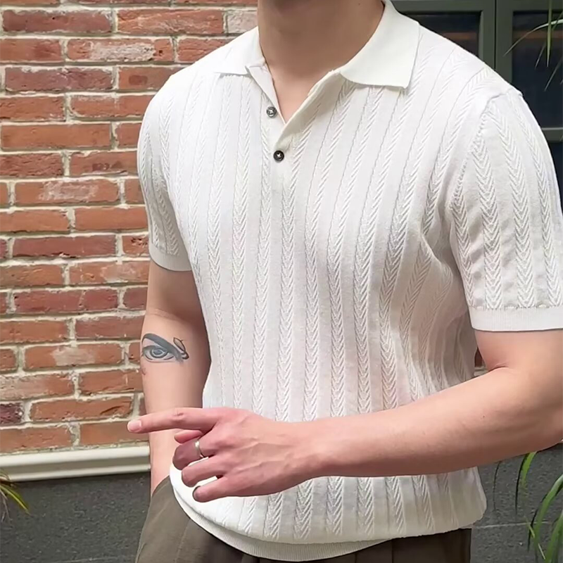 👑Men's Old Money Casual Solid Color Lapel Short Sleeve Top