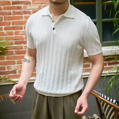 👑Men's Old Money Casual Solid Color Lapel Short Sleeve Top