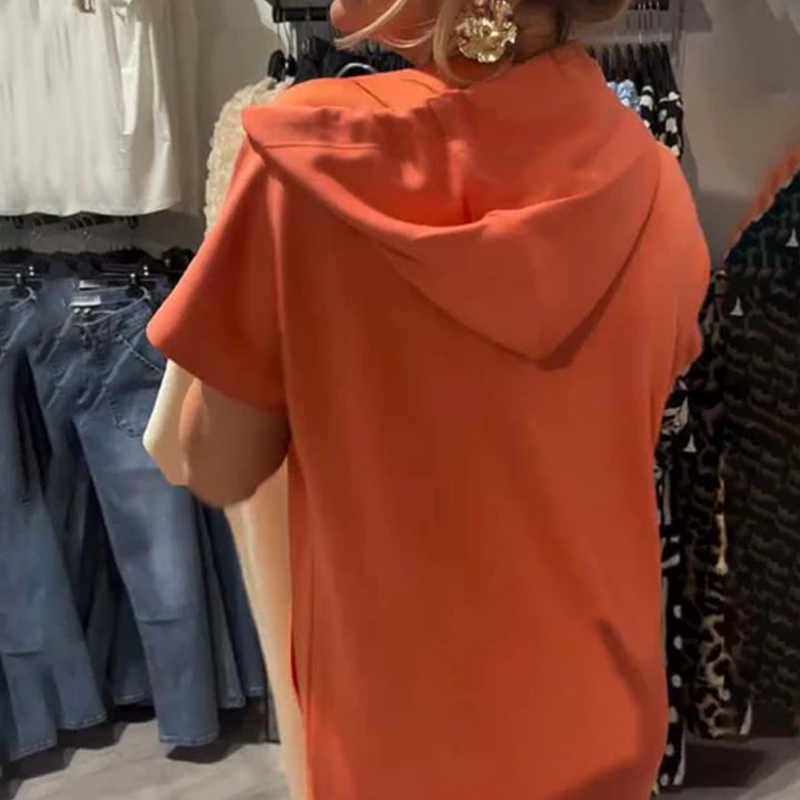 Women’s Solid Short-Sleeve Hooded Long Dress