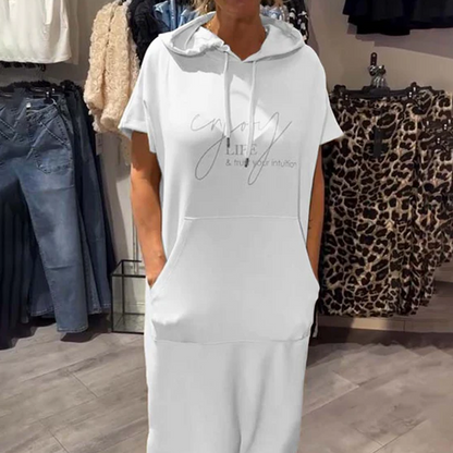 Women’s Solid Short-Sleeve Hooded Long Dress