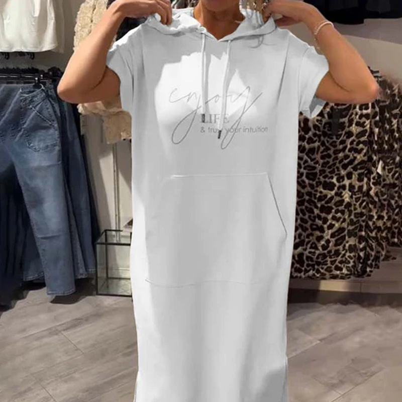 Women’s Solid Short-Sleeve Hooded Long Dress