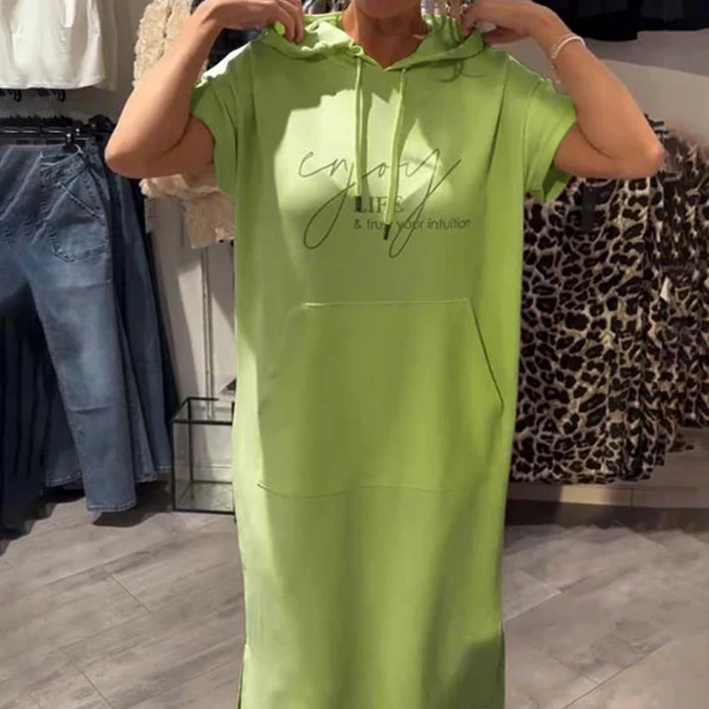 Women’s Solid Short-Sleeve Hooded Long Dress
