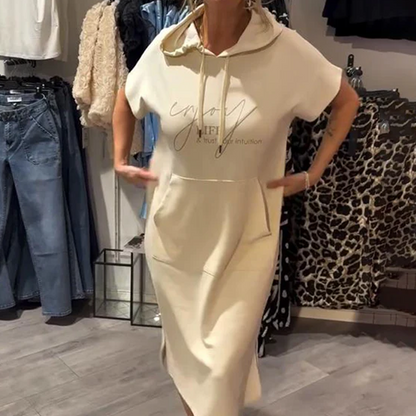 Women’s Solid Short-Sleeve Hooded Long Dress