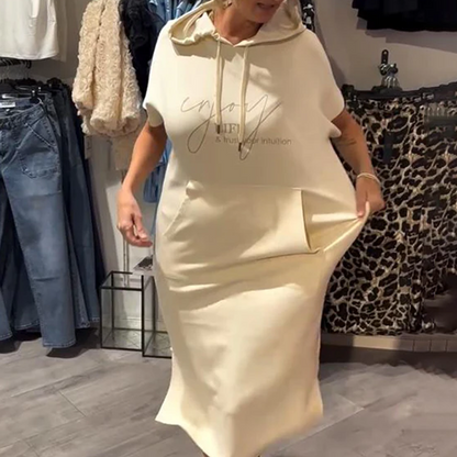 Women’s Solid Short-Sleeve Hooded Long Dress