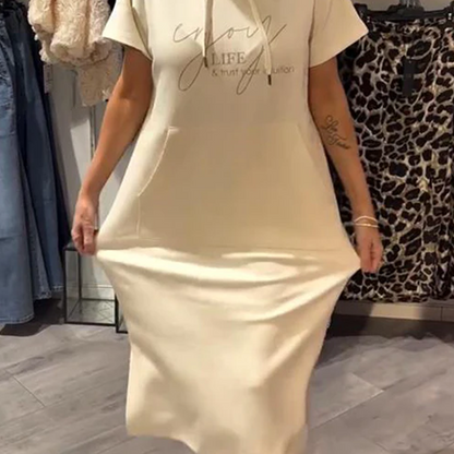 Women’s Solid Short-Sleeve Hooded Long Dress