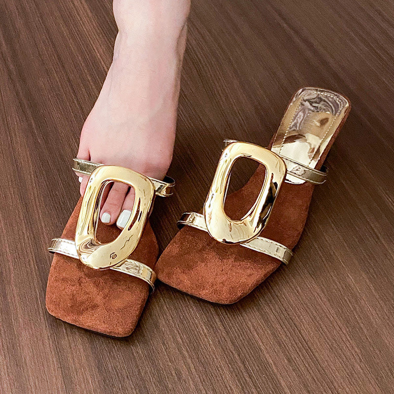 Retro Square Toe Cutout High Heel Sandals