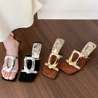 Retro Square Toe Cutout High Heel Sandals