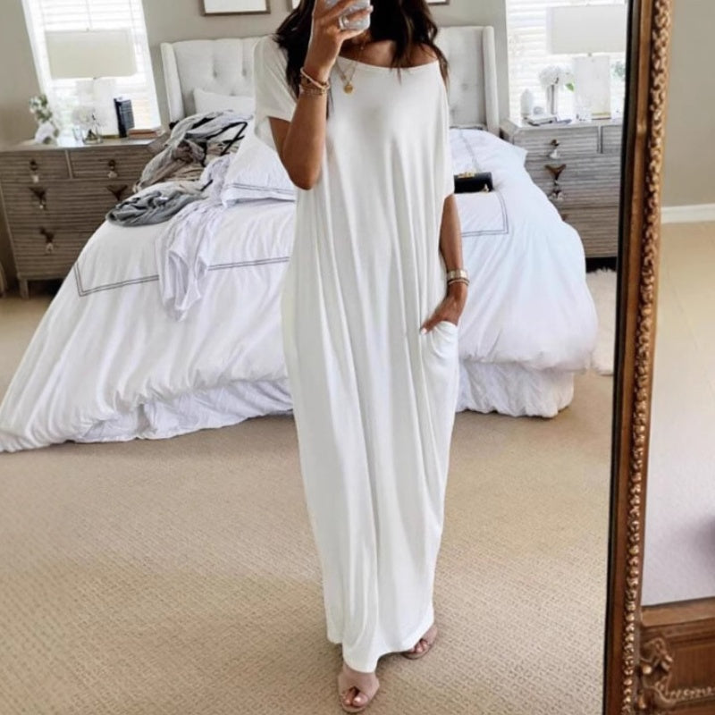 💃Last Day Special Discount❤️🥰Women's Summer Casual Loose Solid Color Short-Sleeve Long Dress