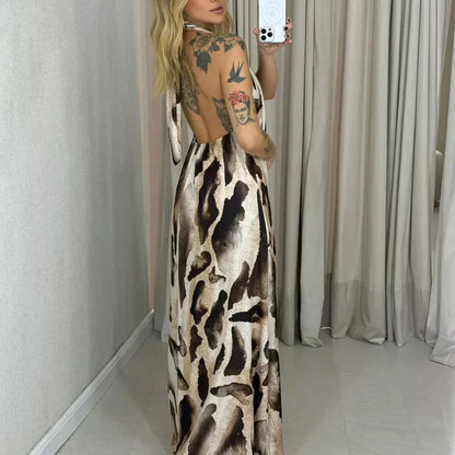 Women's Printed Halter Neck Maxi Dress