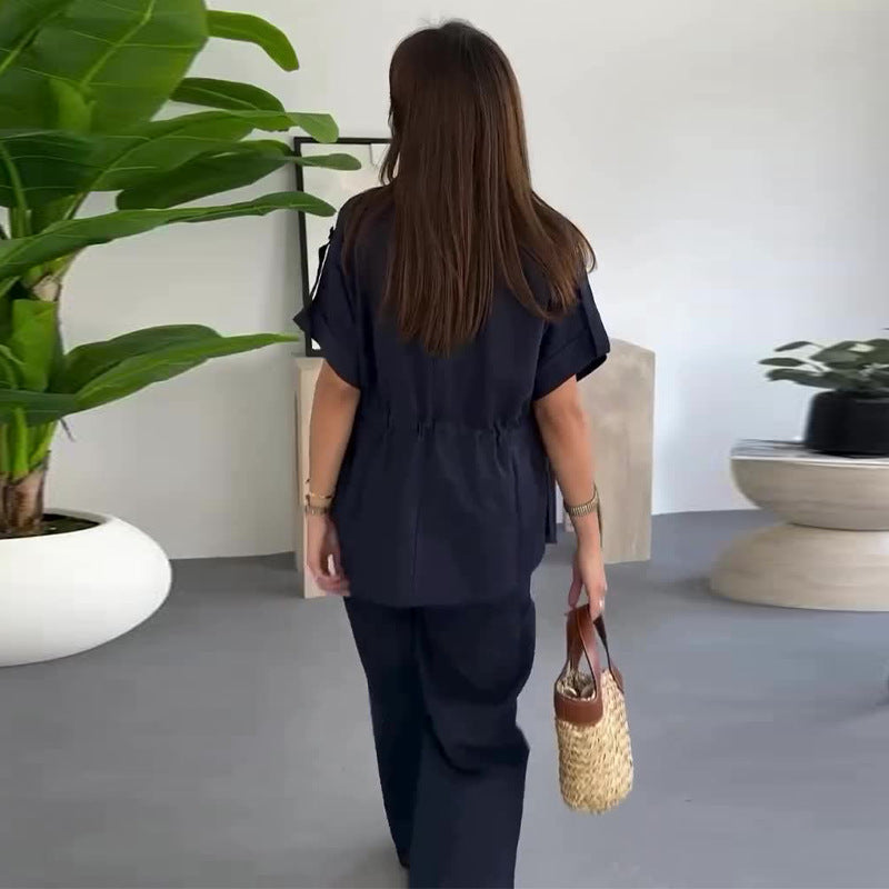 Women's Workwear Drawstring Casual Cargo 2-piece Set