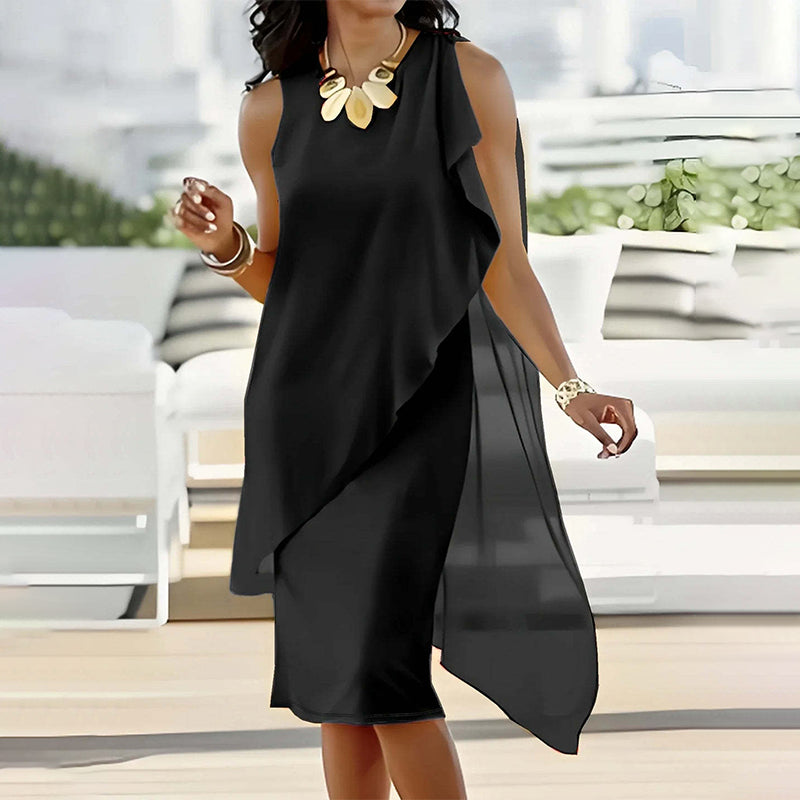 ⏳Time-limited Special⏰Women's Summer Elegant Round Neck Asymmetric Mesh Sleeveless Dress👗