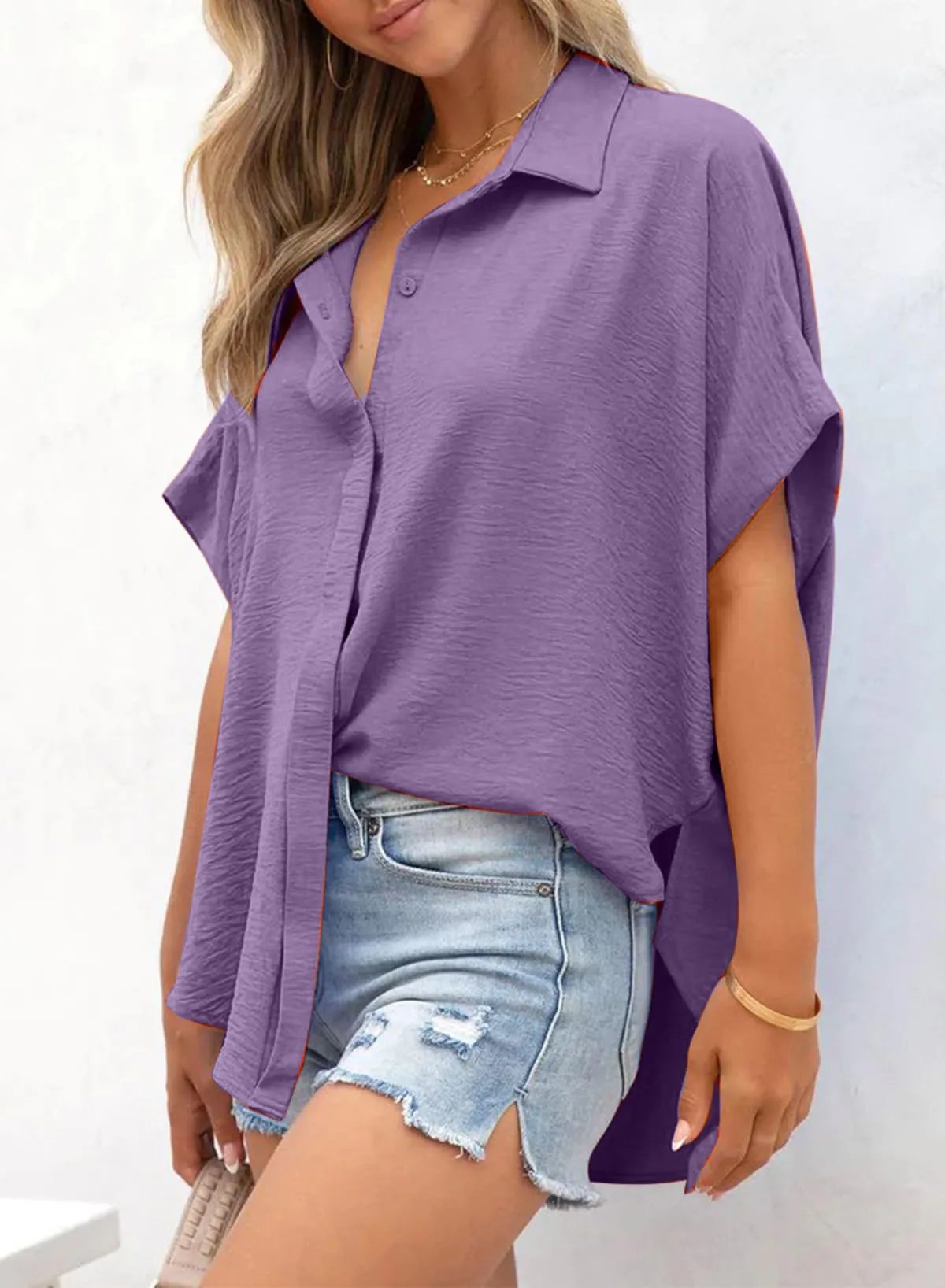 🔥Hot Sale 50% Off💥🎁Women's Loose Fit Casual Button Short Sleeve Shirt Tops