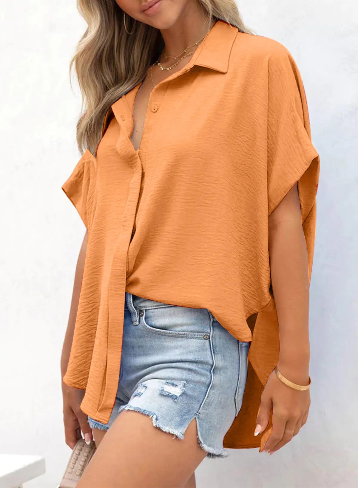 🔥Hot Sale 50% Off💥🎁Women's Loose Fit Casual Button Short Sleeve Shirt Tops