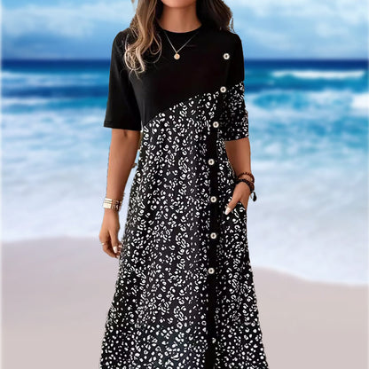 Women's Patchwork Vintage Printed Cotton Linen Dress
