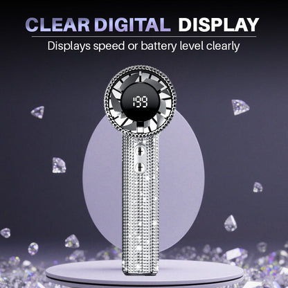 Hand fan with shiny rhinestones and high speed