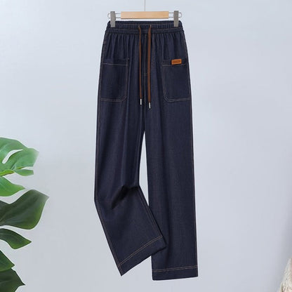 Drawstring High-Waisted Straight-Leg Pants