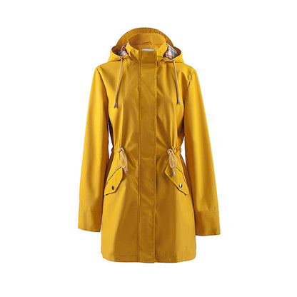 Long Hooded Zipper Windbreaker 🧥 – Drawstring Waist-Cinching, Slimming Fit for Daily Commute & Errands 👜