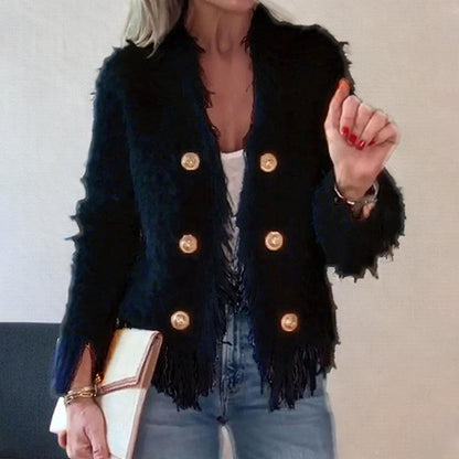 Women’s Fashion Button Tassel Short Coat 💼 – Tassel & Button Elegance, Suitable for Office & Casual Events 👠