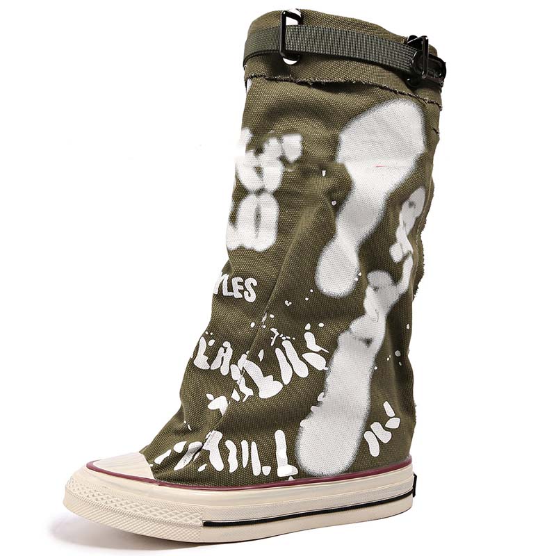 Women's Retro Flat Slouch Mid-Calf Canvas Boots