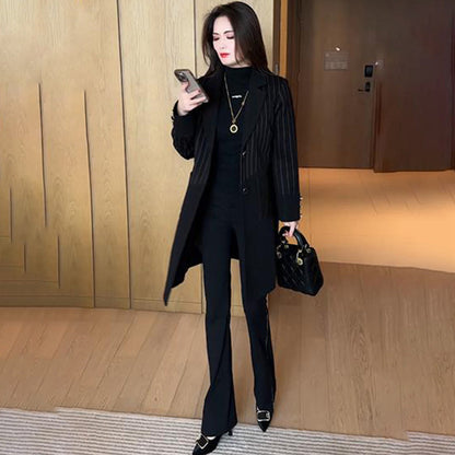 Women's Elegant Black Striped Coat