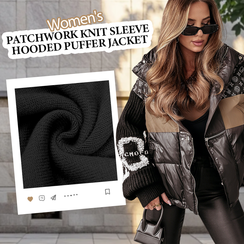 ⏰Last Day Hot Sale!!⌛Patchwork Design Puffer Coat with Knit Sleeves