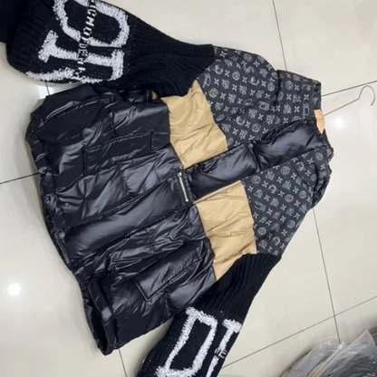⏰Last Day Hot Sale!!⌛Patchwork Design Puffer Coat with Knit Sleeves