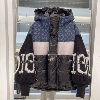 ⏰Last Day Hot Sale!!⌛Patchwork Design Puffer Coat with Knit Sleeves
