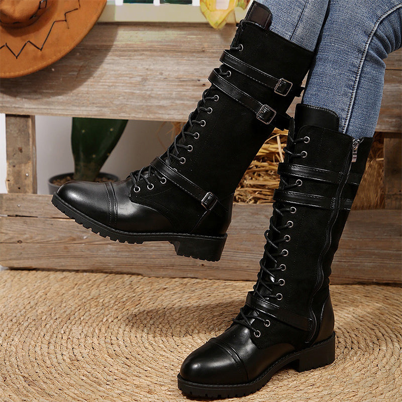 Vintage Combat Boots Women Buckle Detail