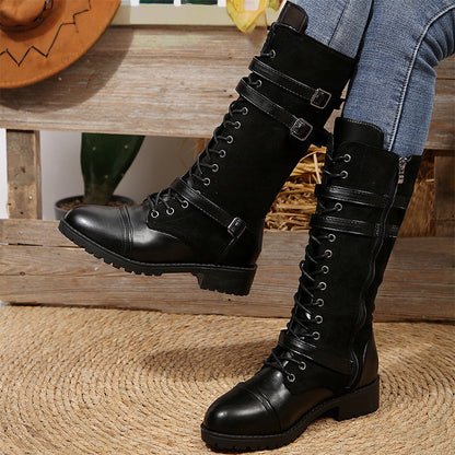 Vintage Combat Boots Women Buckle Detail