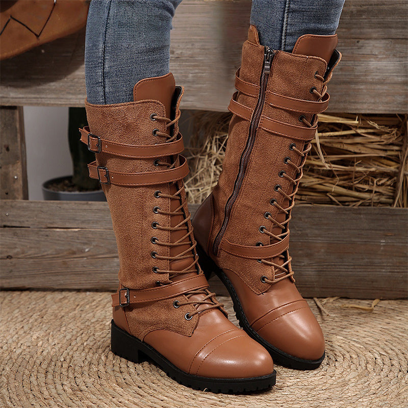 Vintage Combat Boots Women Buckle Detail