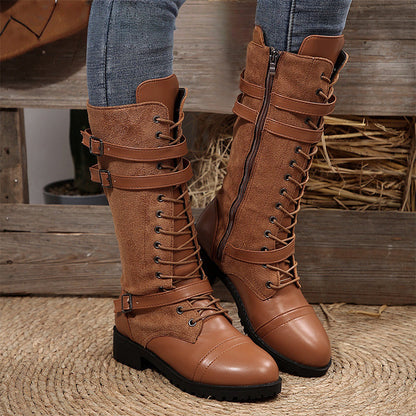 Vintage Combat Boots Women Buckle Detail