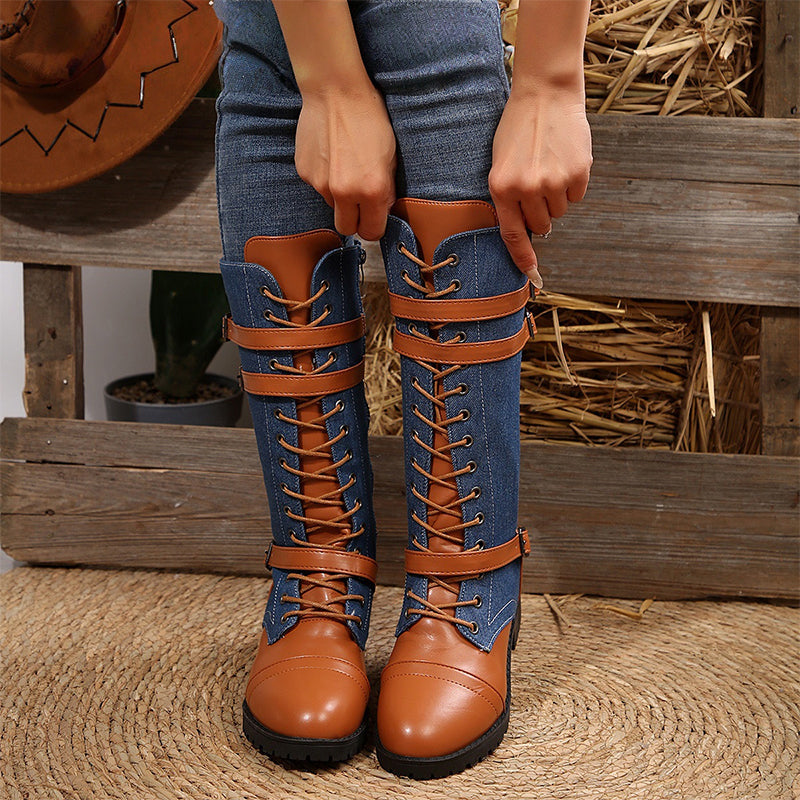 Vintage Combat Boots Women Buckle Detail