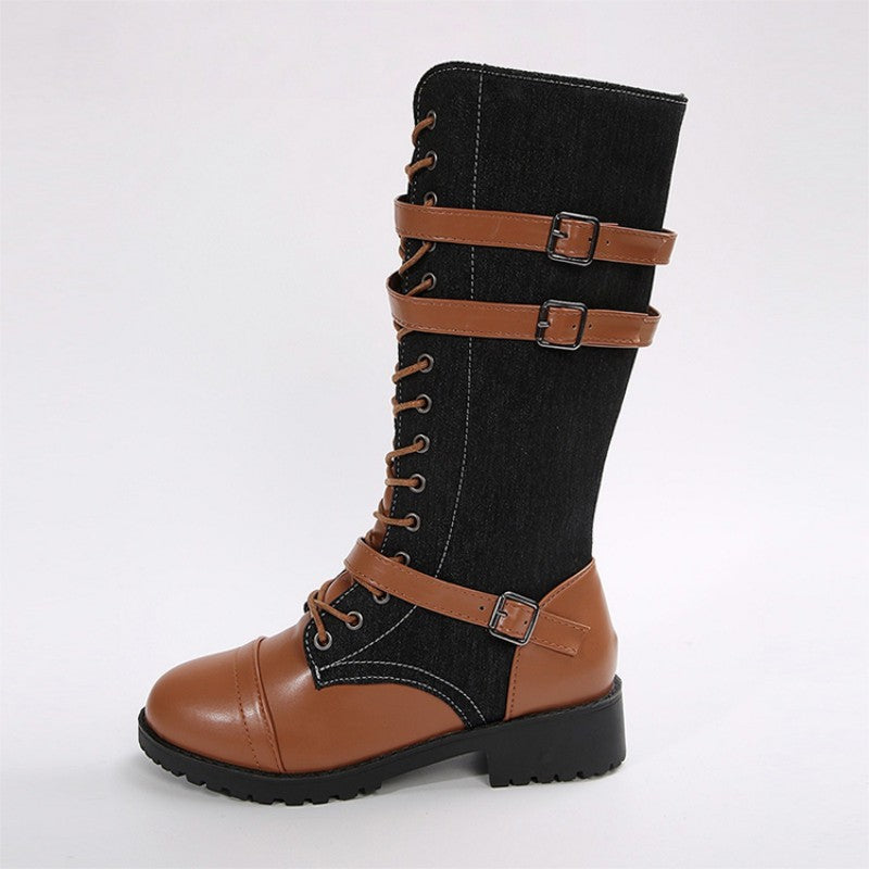 Vintage Combat Boots Women Buckle Detail