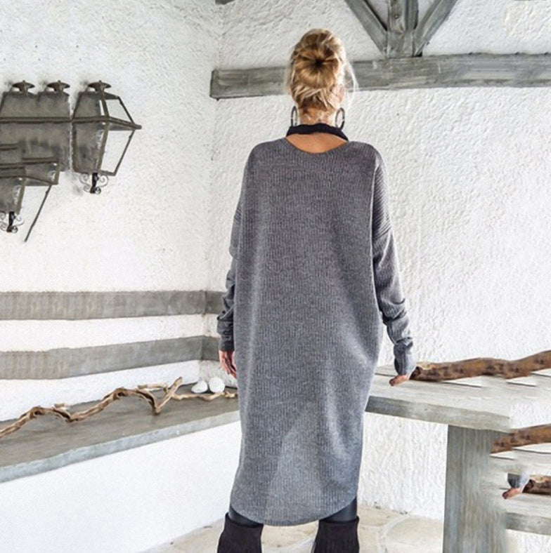 Women’s Irregular Hem Solid Color Sweater Dress – Soft Knit, Slim-Fit for Date/Commute/Winter
