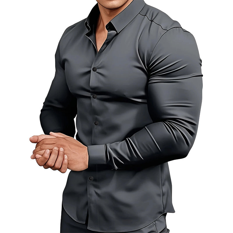 Men's Solid Color Lapel Long Sleeve Button-Down Shirts