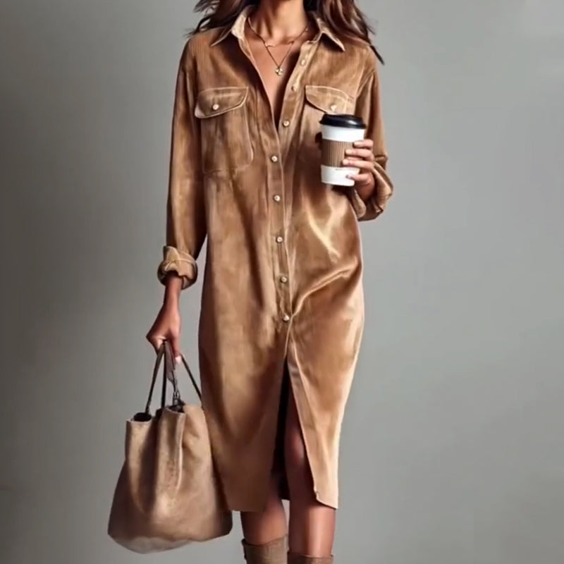 💖 Effortless Chic Corduroy Shirt Dress – Soft, Cozy & Versatile for All Seasons 🍂