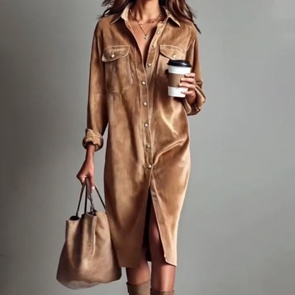 💖 Effortless Chic Corduroy Shirt Dress – Soft, Cozy & Versatile for All Seasons 🍂