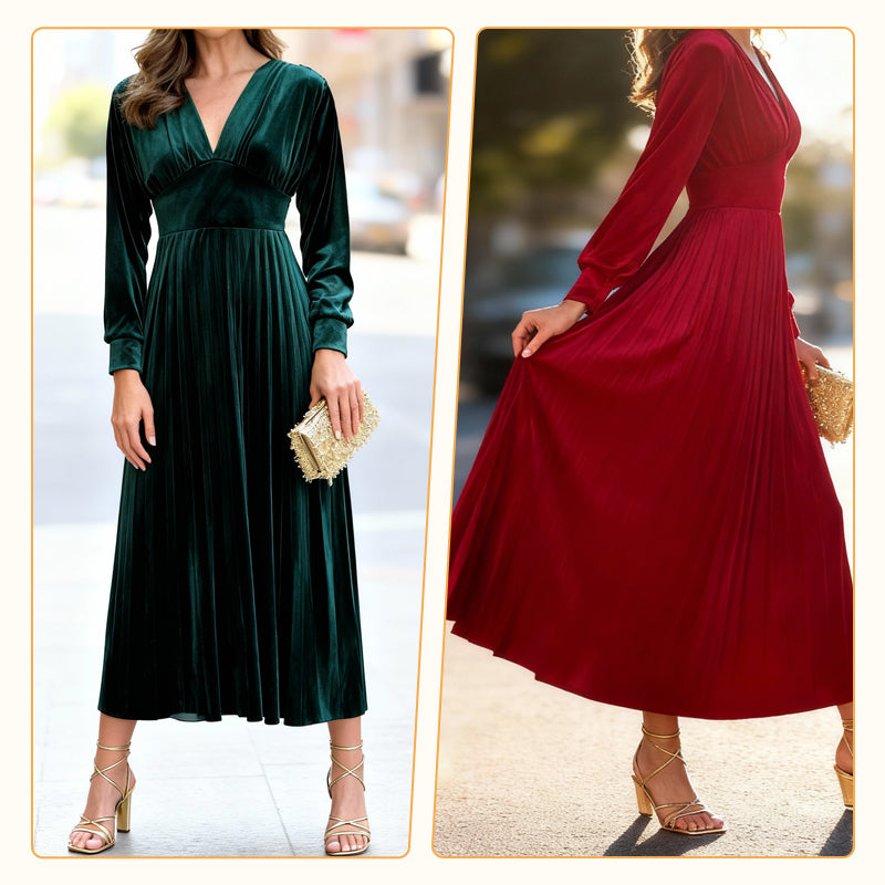 Women's Christmas Party Dress | Elegant V-Neck Waist Cinching Midi | Holiday Wedding Guest Outfit
