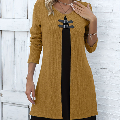Women's Faux Two-Piece A-Line Knee-Length Dress