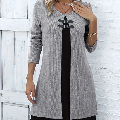 Women's Faux Two-Piece A-Line Knee-Length Dress