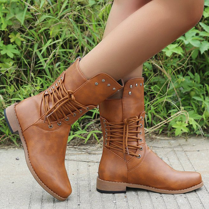 Women’s Lace-Up Low-Heel Round Toe Ankle Boots
